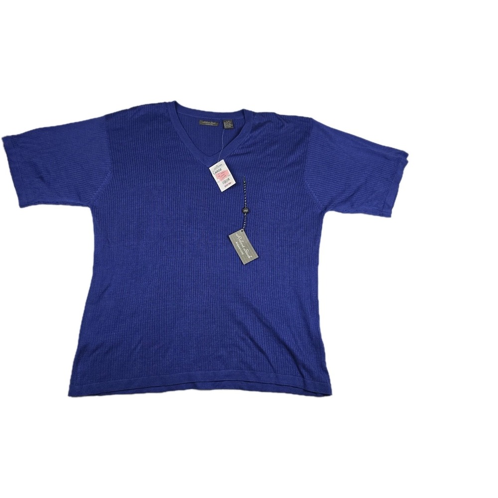 Robert Stock Signature Vintage Silk Ribbed‎ Blue Shirt Men's Large New